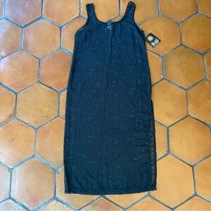 Vintage Y2K 90s Slip Dress Black Sheer Slit Grunge Goth Deadstock NEW USA Large